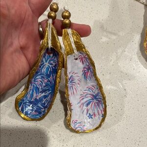 Set of 2 Handcrafted ornaments Decoupaged oyster shells w/ Lilly Pulitzer prints